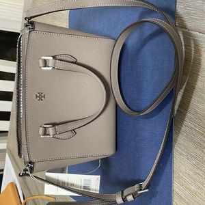 New with tag Tory Burch Emerson Mini top zip tote bag in gray heron